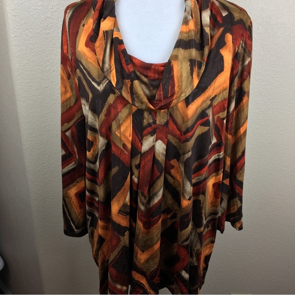 Fall Colors Women's Cowl Neck 3/4 Wide Sleeve Slinky Tunic Size 2X - Picture 12 of 14